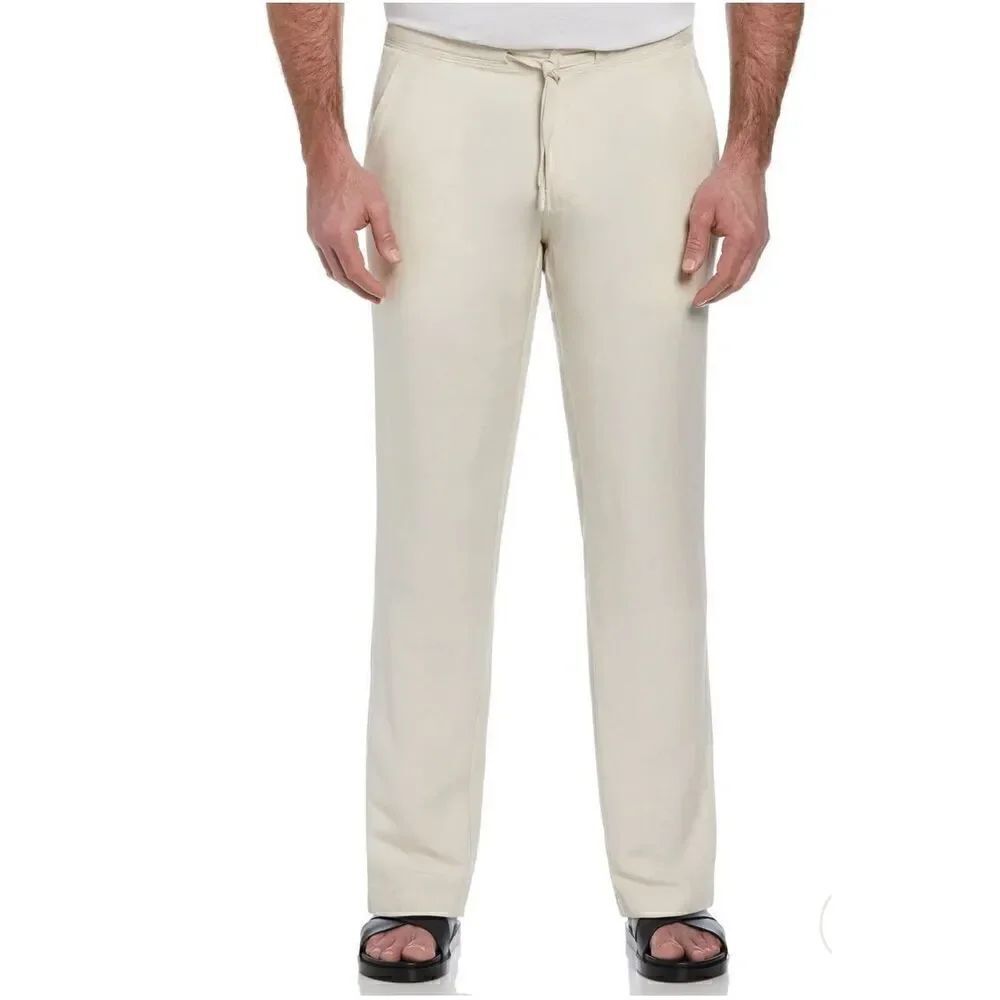 NEW CUBAVERA Big Tall Linen Blend Core Drawstring Pants Silver Lining 1XB x 30"